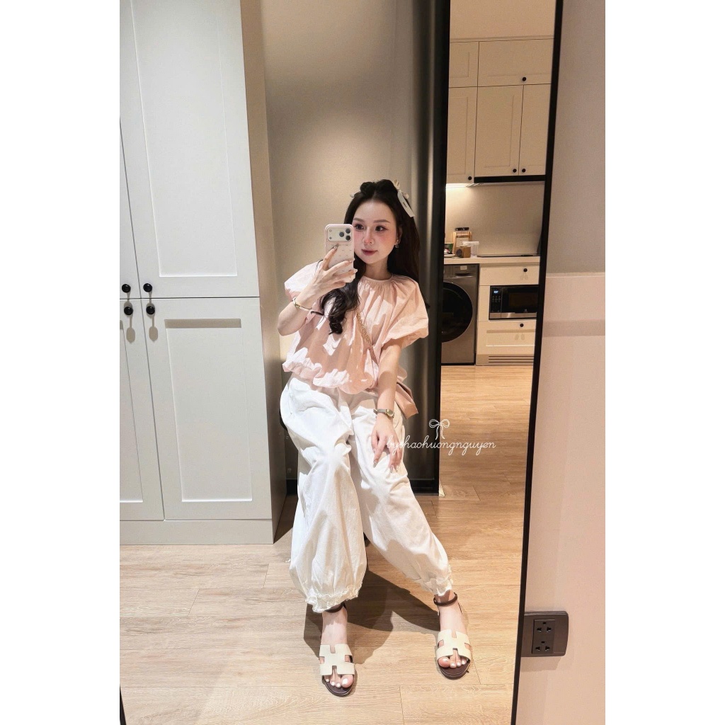 ZIMM STORE-Set Đồ Đi Chơi Dễ Thương Áo Hồng Pastel Phối Quần Trắng