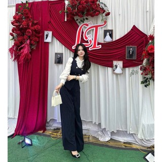 Set Gilet Kẻ Sọc Cao Cấp Mix Quần Suông Dài Phom Dáng Công Sở