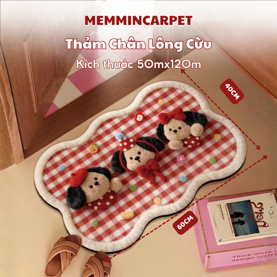Thảm Lau Chân Lông Cừu 3d Họa Tiết Hình Thú Dễ Thương, Thảm Nhà Tắm Chống Trơn Trượt, Thấm Hút Cực Kỳ Tốt - MemMinCarpet