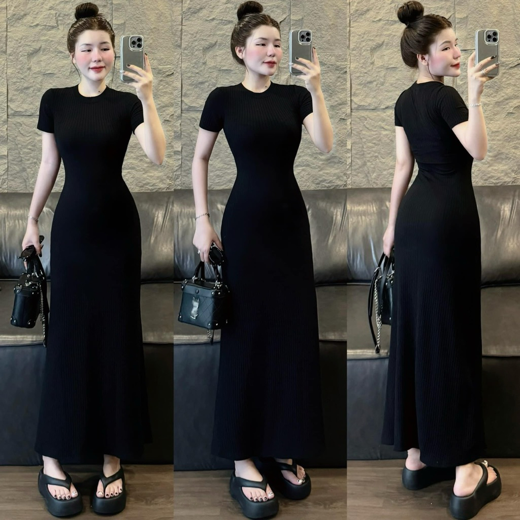 Đầm maxi cổ tròn form Chữ A ôm nhẹ tôn dáng – đơn giản mà cuốn hút
