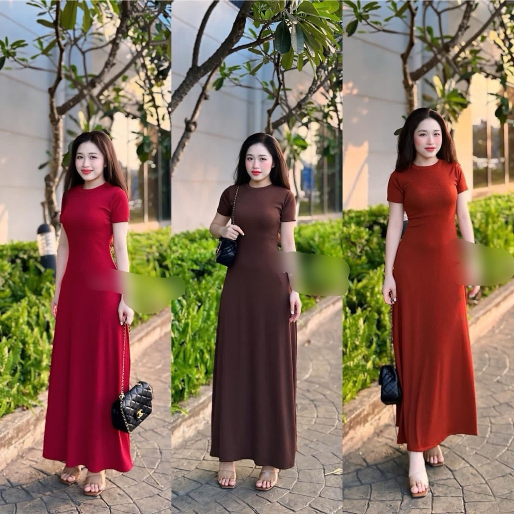 Đầm maxi cổ tròn form Chữ A ôm nhẹ tôn dáng – đơn giản mà cuốn hút