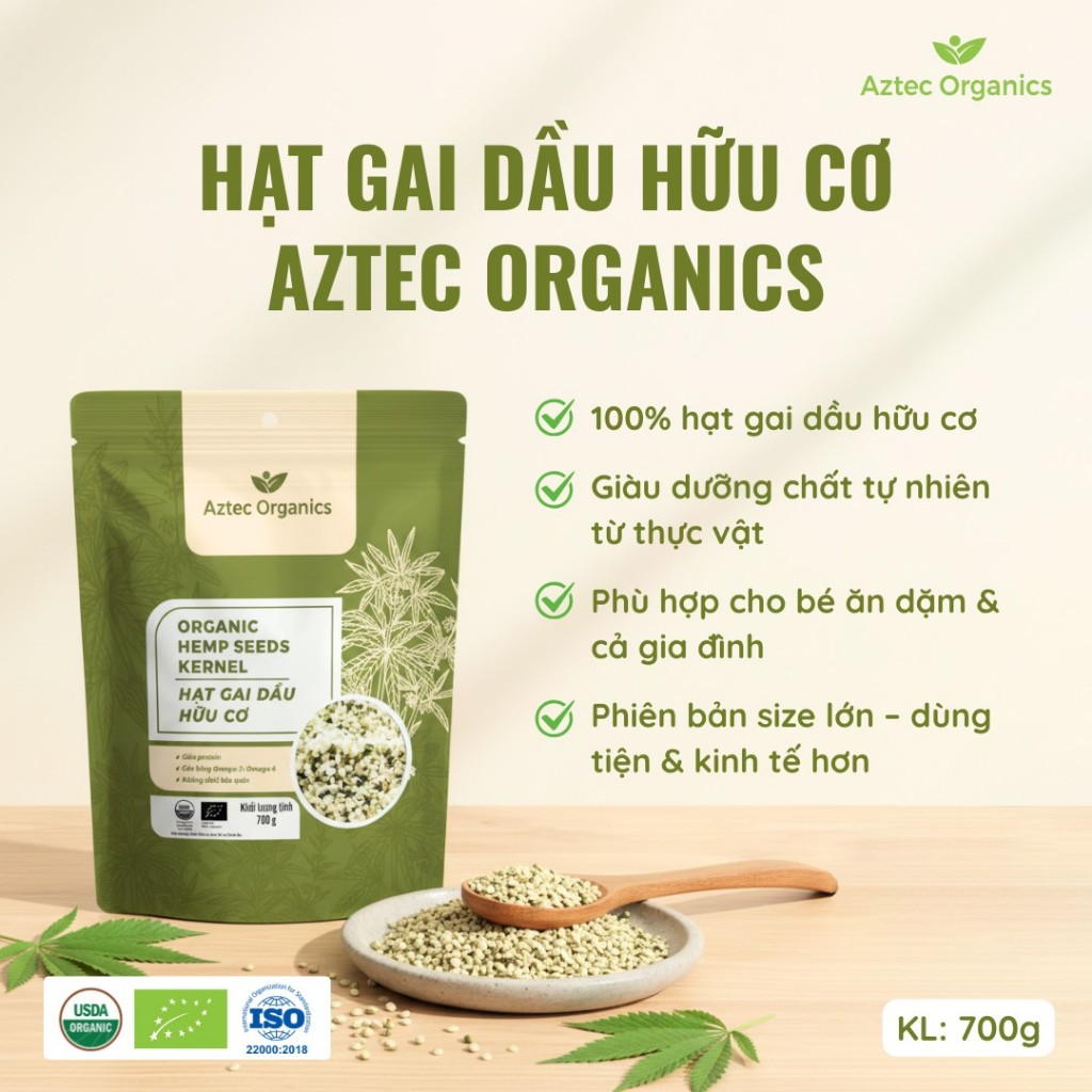 Hạt gai d a u hữu cơ Aztec Organics / BioBees Organic Hem p Seeds