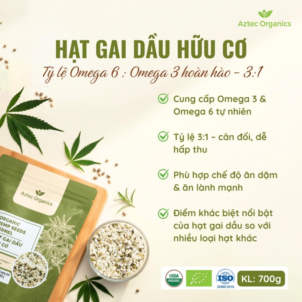 Hạt gai d a u hữu cơ Aztec Organics / BioBees Organic Hem p Seeds
