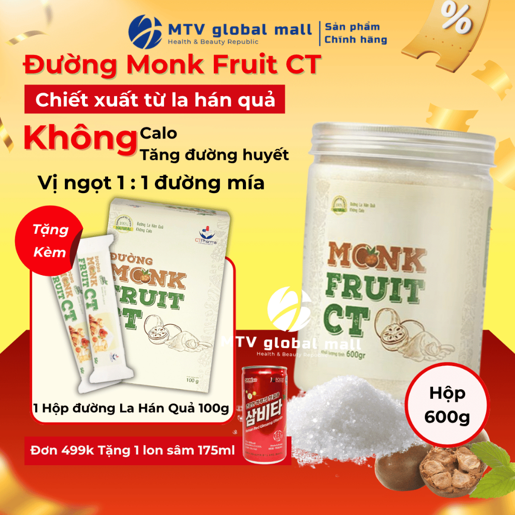 Đường Ăn Kiêng Giảm Cân La Hán Quả CT Monkfruit Hũ 600gr