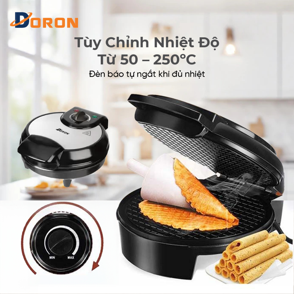 Máy khuôn làm bánh ốc quế cuộn chính hãng DORON