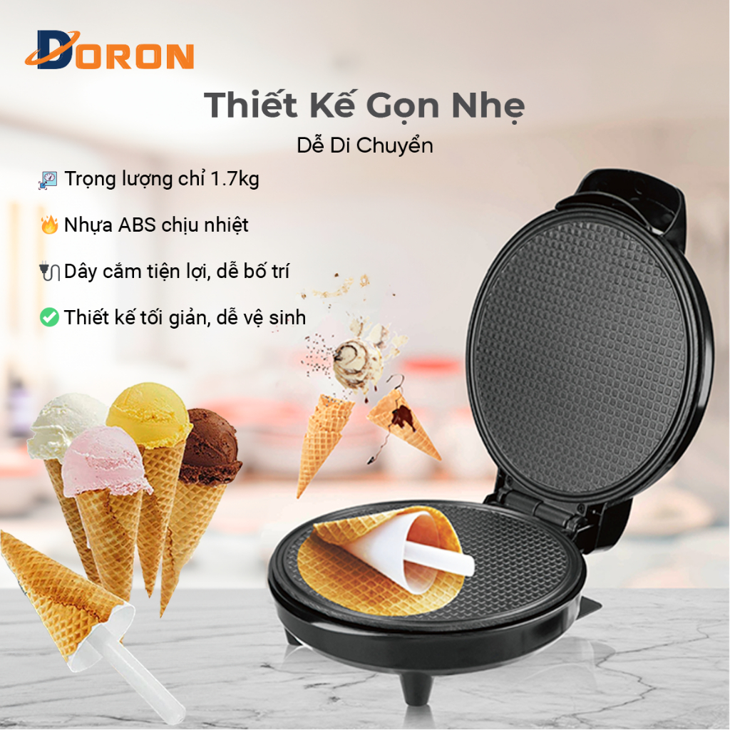 Máy khuôn làm bánh ốc quế cuộn chính hãng DORON