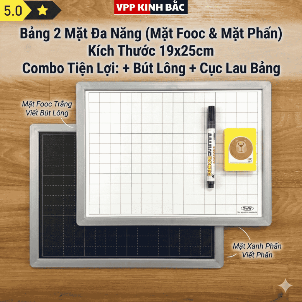 [Tặng Bút + Miếng Lau] Bảng Viết Học Sinh 2 Mặt Khổ A4 Đức Thanh - Viết Được Cả Bút Và Phấn.