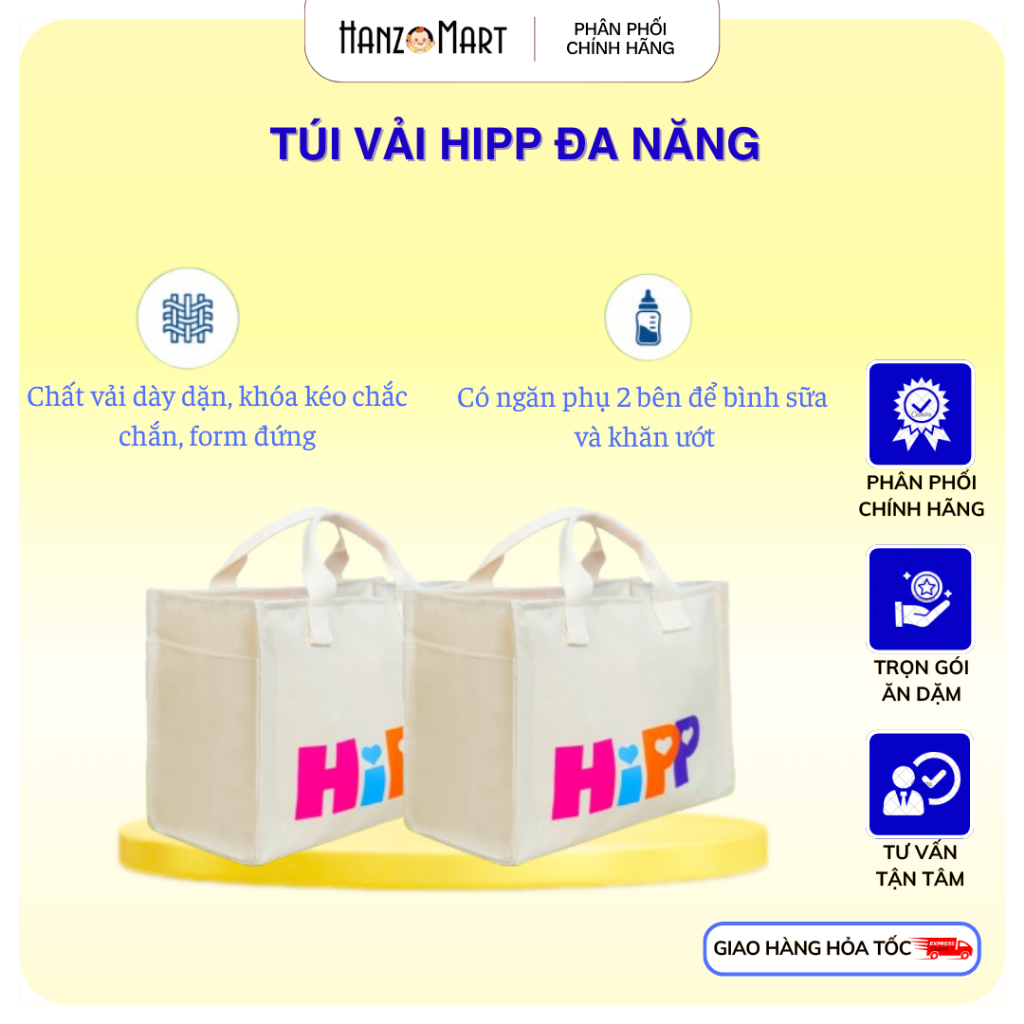 Túi vải HiPP đa năng/áo thun cho mẹ bỉm sữa, có khóa kéo, mang đi làm, đi chơi, đi dã ngoại