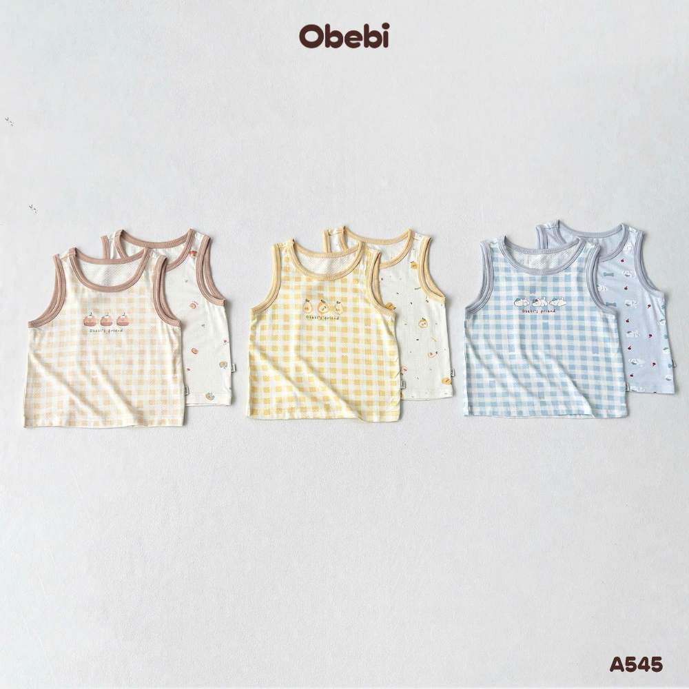 Set 2 Áo Ba Lỗ Mùa Hè, Áo Mặc Nhà Vải Modal Mát Nhẹ Dễ Thương Obebi Cho Bé Trai Bé Gái Từ 6-22kg  A545