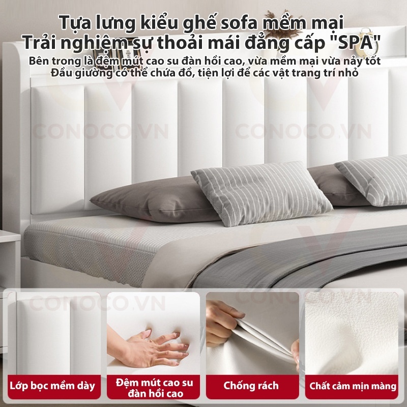 CONOCO Giường Ngủ Gỗ Hiện Đại Tự Nhiên Bọc Nệm Cao Cấp 1000kg - Giá Tốt Nhất