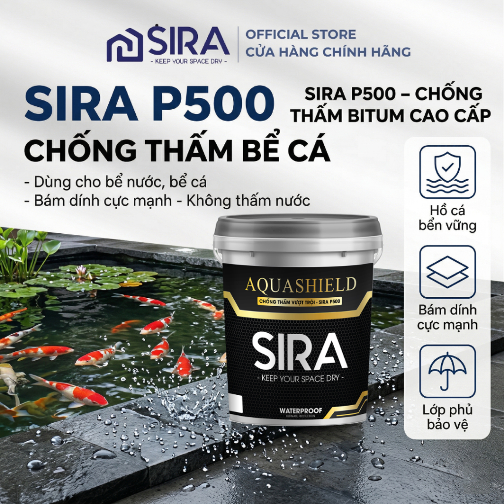 Sơn Chống Thấm Bể Cá Koi, Bể Nước Xi Măng SIRA P500 - Siêu Bền, Ngăn Rò Rỉ Hiệu Quả, An Toàn - P107