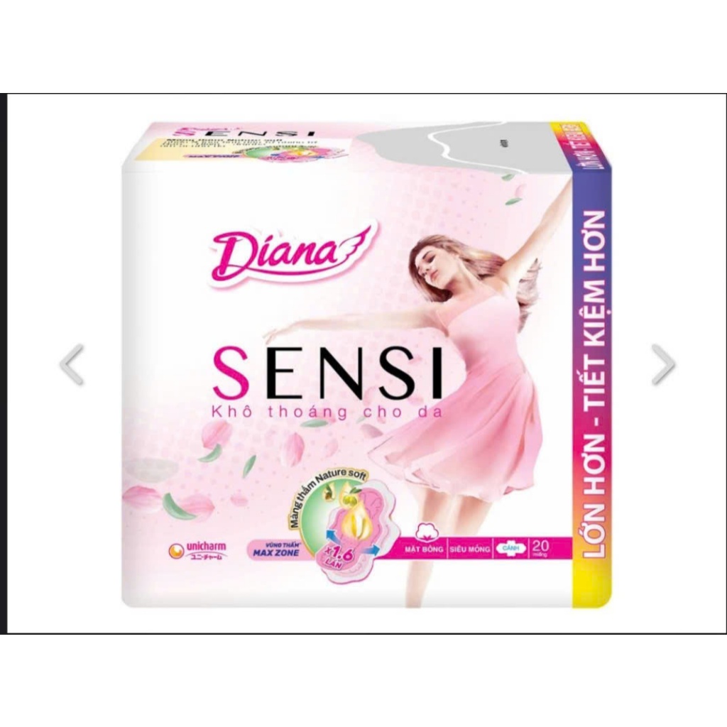 [Combo 4/6 gói] Băng vệ sinh Diana Sensi siêu mỏng cánh/không cánh gói 8 miếng/20 miếng