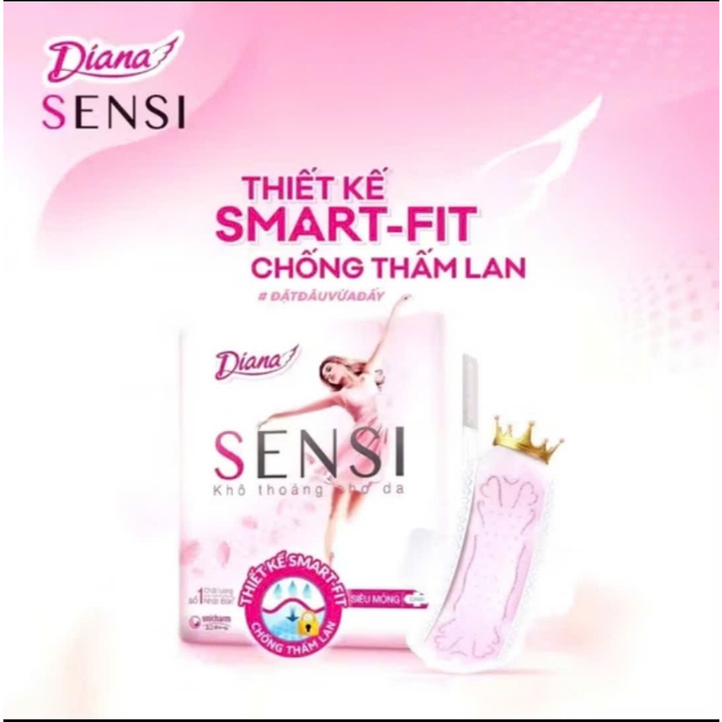[Combo 4/6 gói] Băng vệ sinh Diana Sensi siêu mỏng cánh/không cánh gói 8 miếng/20 miếng