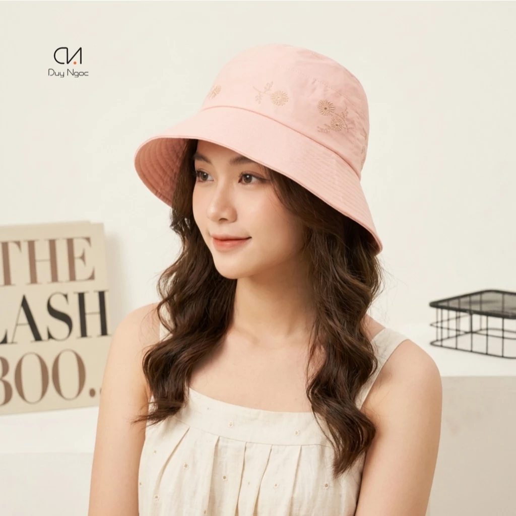 Mũ Nón Rộng Vành Nữ DUY NGỌC Màu Thêu Hoa Chất vải cotton kaki dày dặn Chống nắng tốt Vành rộng Chính hãng (5999)