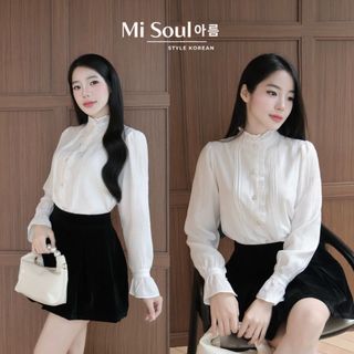 Áo Sơ Mi Nữ Cổ Bèo Tay Dài Cúc Ngọc 2 Lớp MiSoul 522 , Áo Trắng Sơ Mi Kiểu Chất Tơ Boi Thanh Lịch