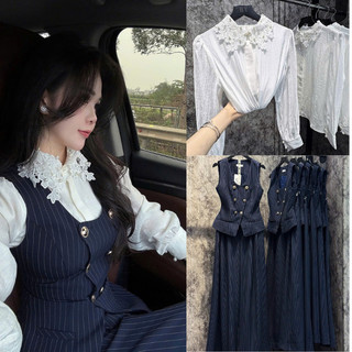 Set Gilet Kẻ Sọc Cao Cấp Mix Quần Suông Dài Phom Dáng Công Sở