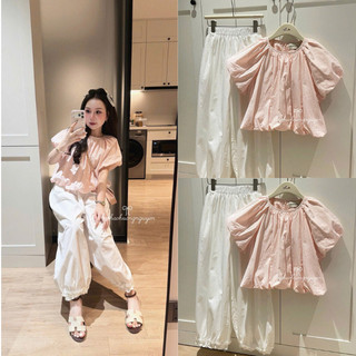 Combo Áo Hồng Kiểu Dáng Babydoll Mix Quần Suông Trắng