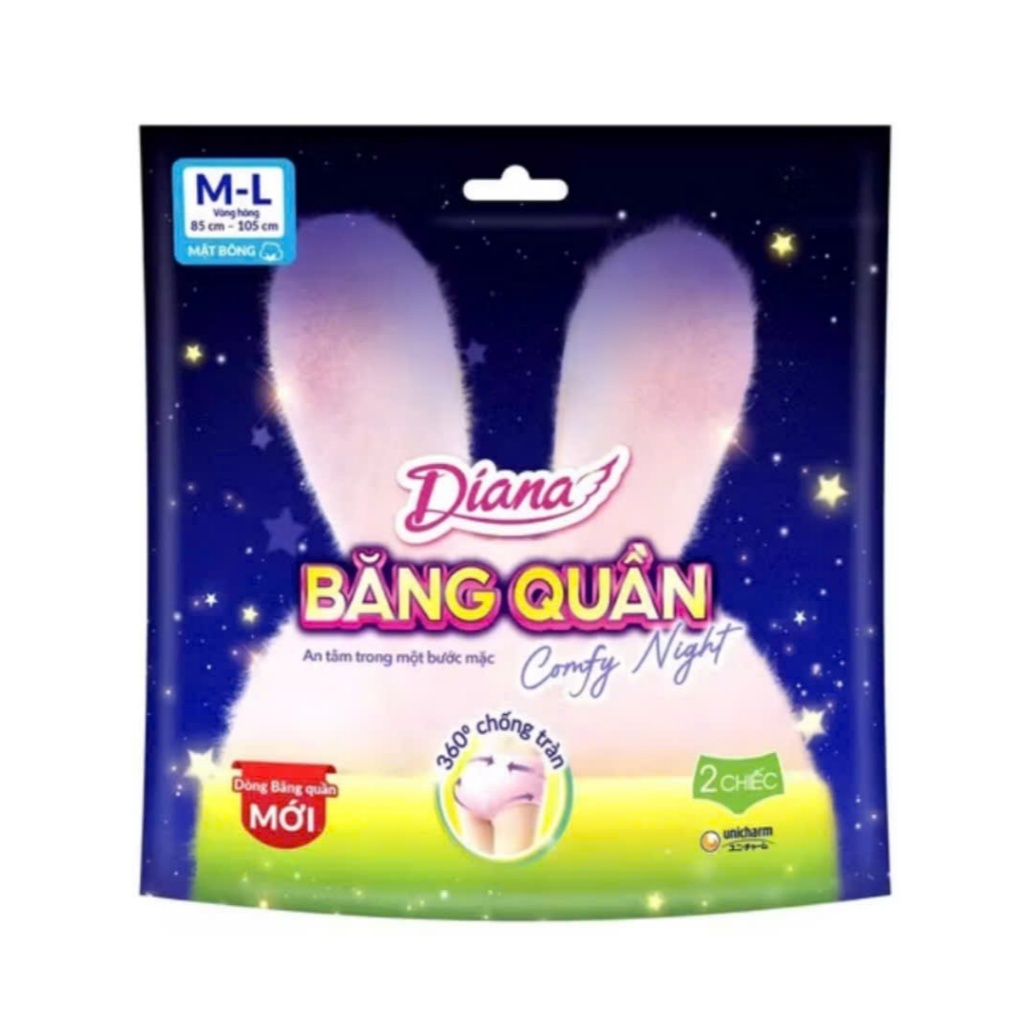 Băng vệ sinh Diana Comfy Night ban đêm chống tràn dạng quần size S-M & M-L &LXL