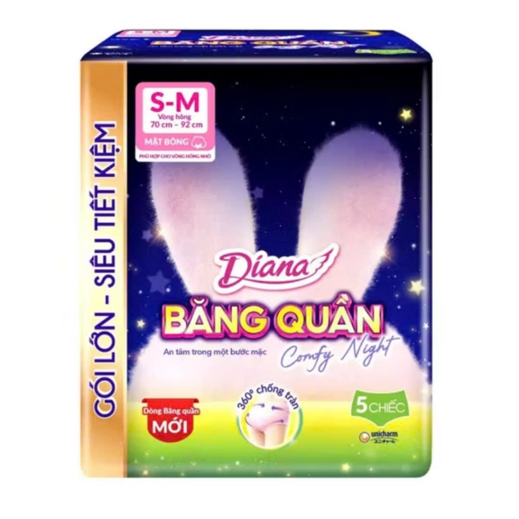 Băng vệ sinh Diana Comfy Night ban đêm chống tràn dạng quần size S-M & M-L &LXL