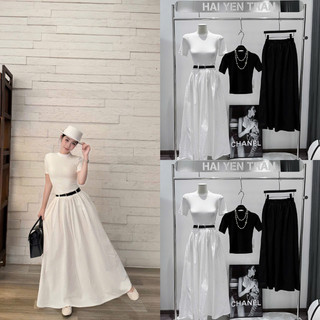 Set Đồ Nữ Đen Sang Chảnh Chân Váy Maxi Xòe Phồng Cao Cấp