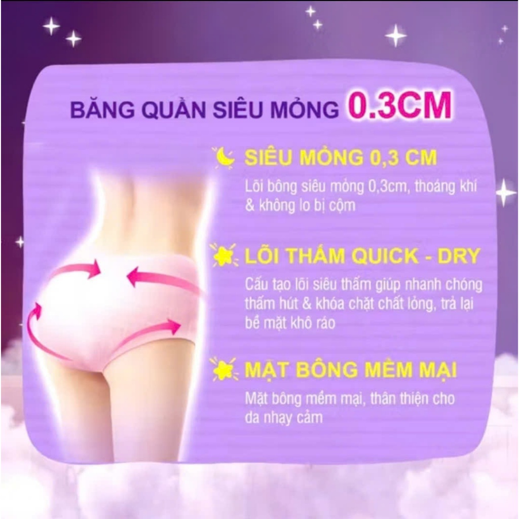 Băng vệ sinh Diana Comfy Night ban đêm chống tràn dạng quần size S-M & M-L &LXL
