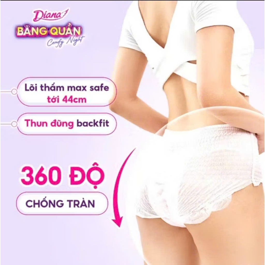 Băng vệ sinh Diana Comfy Night ban đêm chống tràn dạng quần size S-M & M-L &LXL