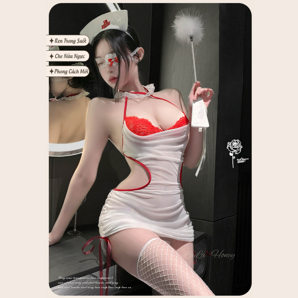 Đồ Ngủ Cosplay Y Tá Phối Ren Ngực Gợi Cảm Ôm Body C240 - LaLaHoney