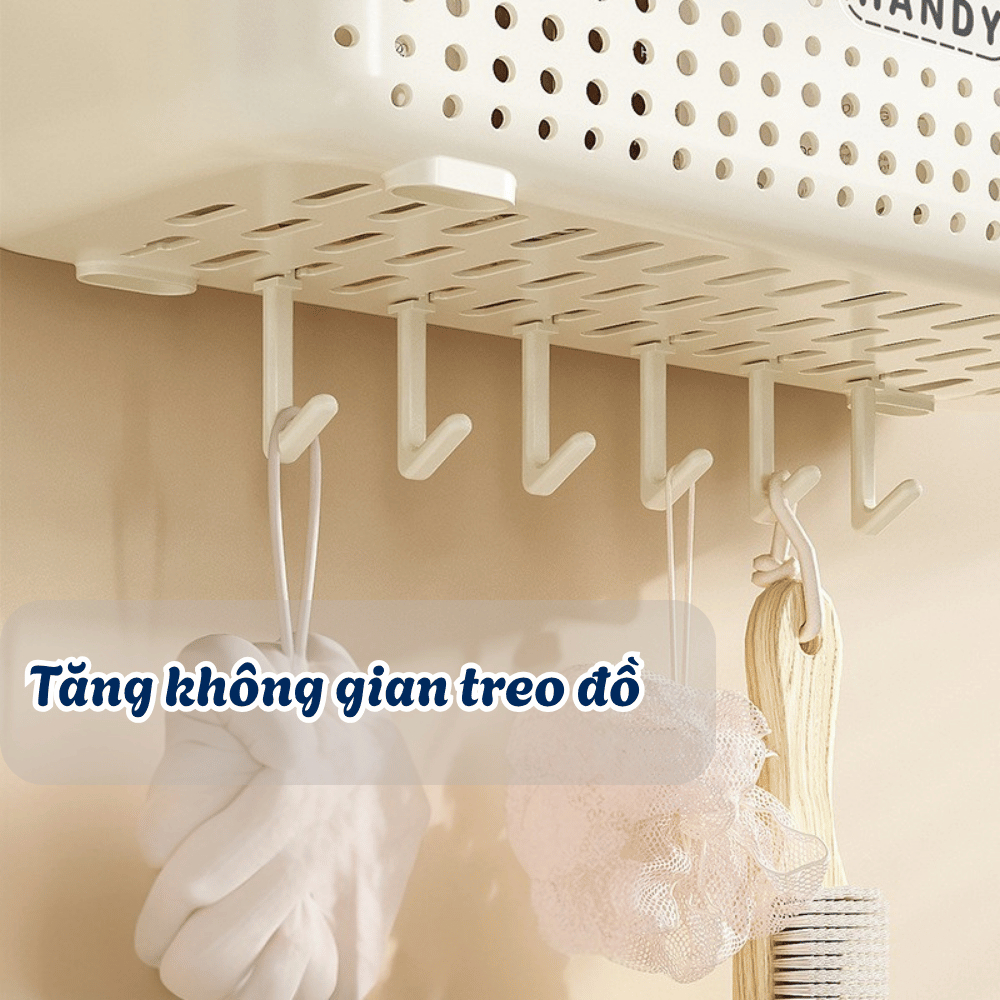 Kệ Nhà Tắm Treo Tường Có Móc, Kệ Đựng Mỹ Phẩm Dán Tường Không Khoan, Nhựa Cao Cấp Thoát Nước Nhanh