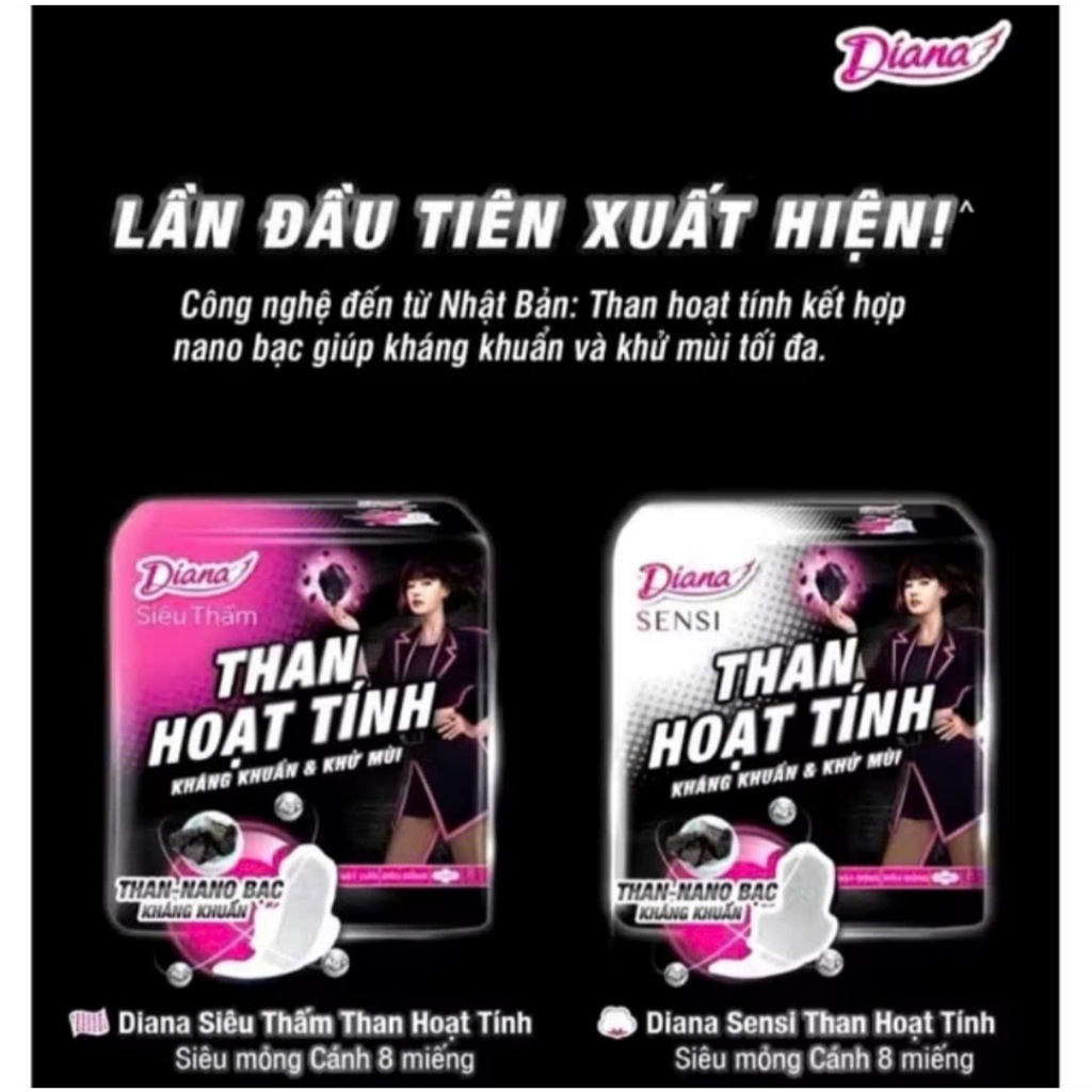 Combo 6 gói Băng vệ sinh Diana siêu thấm than hoạt tính siêu mỏng cánh 8 miếng