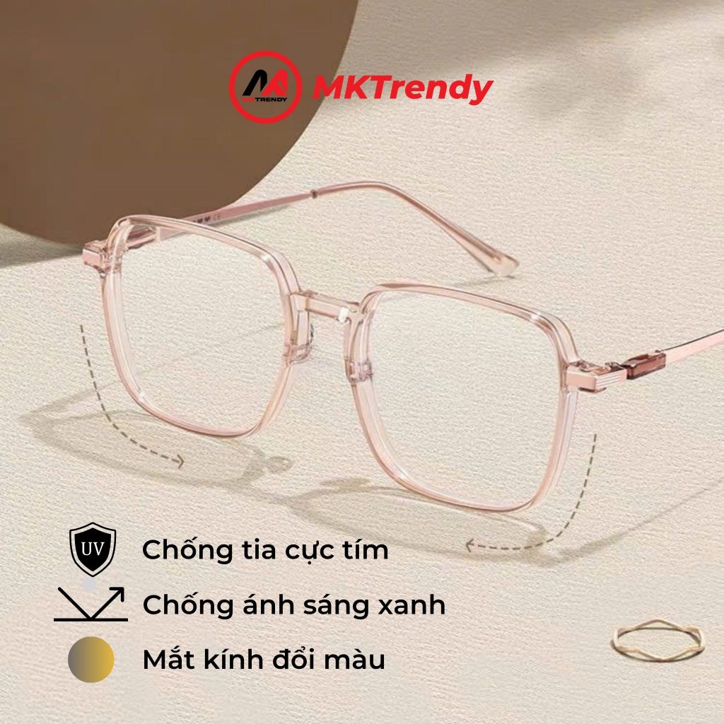 Kính đổi màu MKTRENDY gọng kim loại vuông chống tia UV chống ánh sáng xanh thời trang nam nữ X14