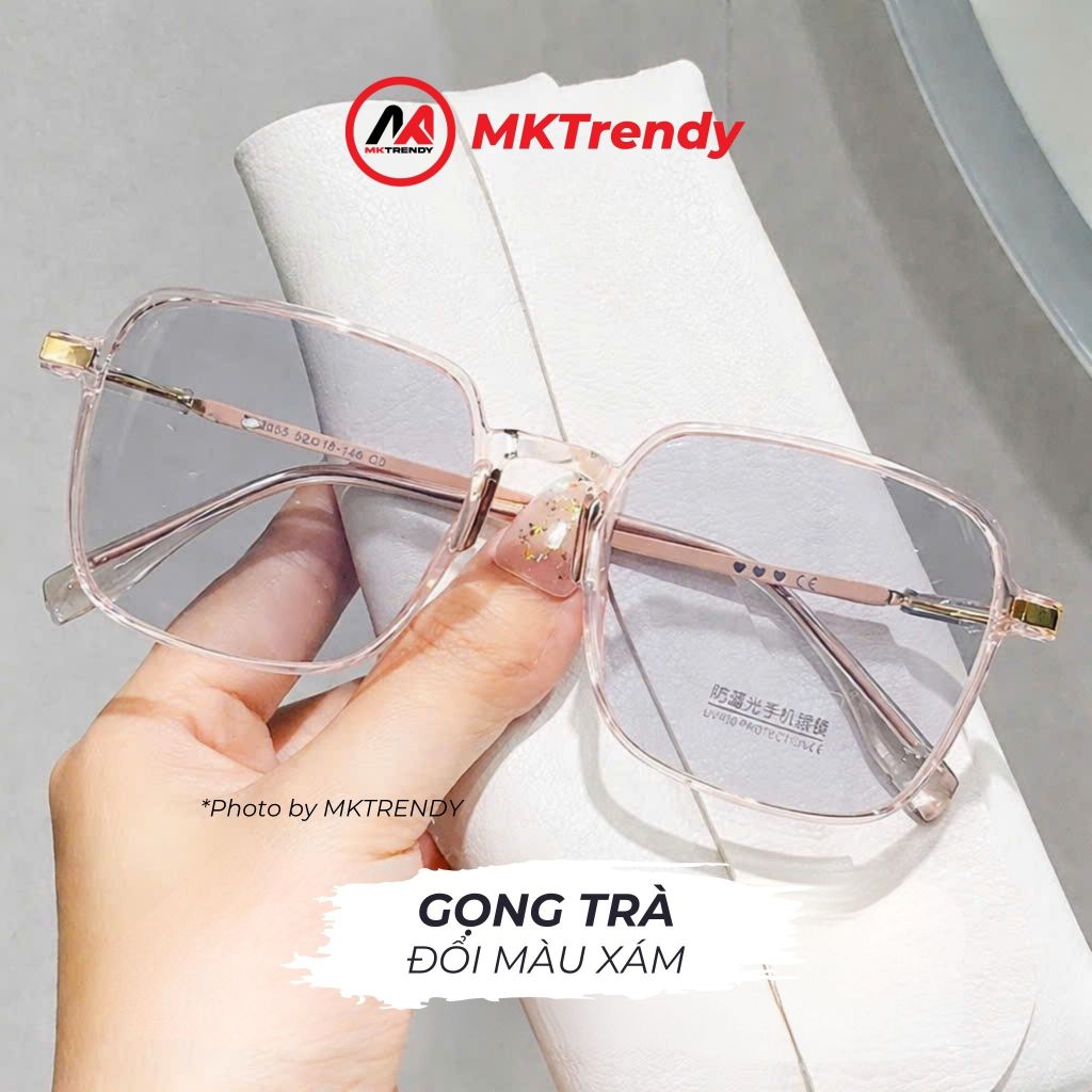Kính đổi màu MKTRENDY gọng kim loại vuông chống tia UV chống ánh sáng xanh thời trang nam nữ X14