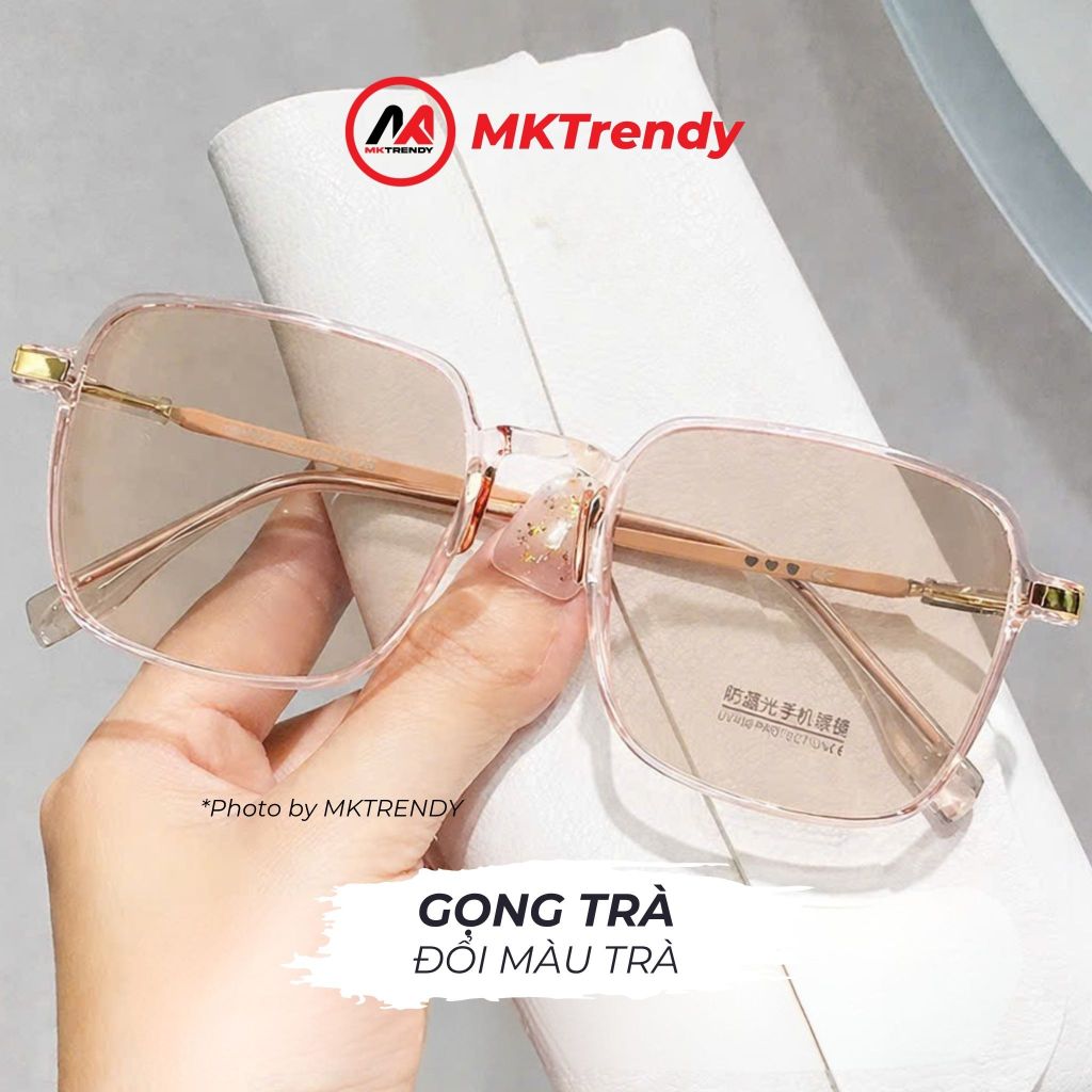 Kính đổi màu MKTRENDY gọng kim loại vuông chống tia UV chống ánh sáng xanh thời trang nam nữ X14