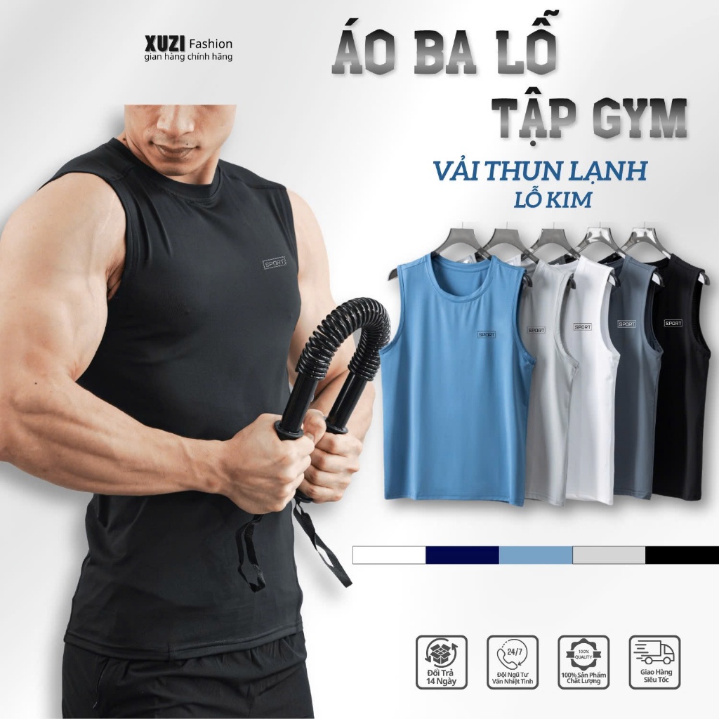 Áo ba lỗ tập gym áo tanktop sát nách thể thao vải thun lạnh thông hơi thoáng khí siêu mát co dãn 4 chiều của nhà XUZI.