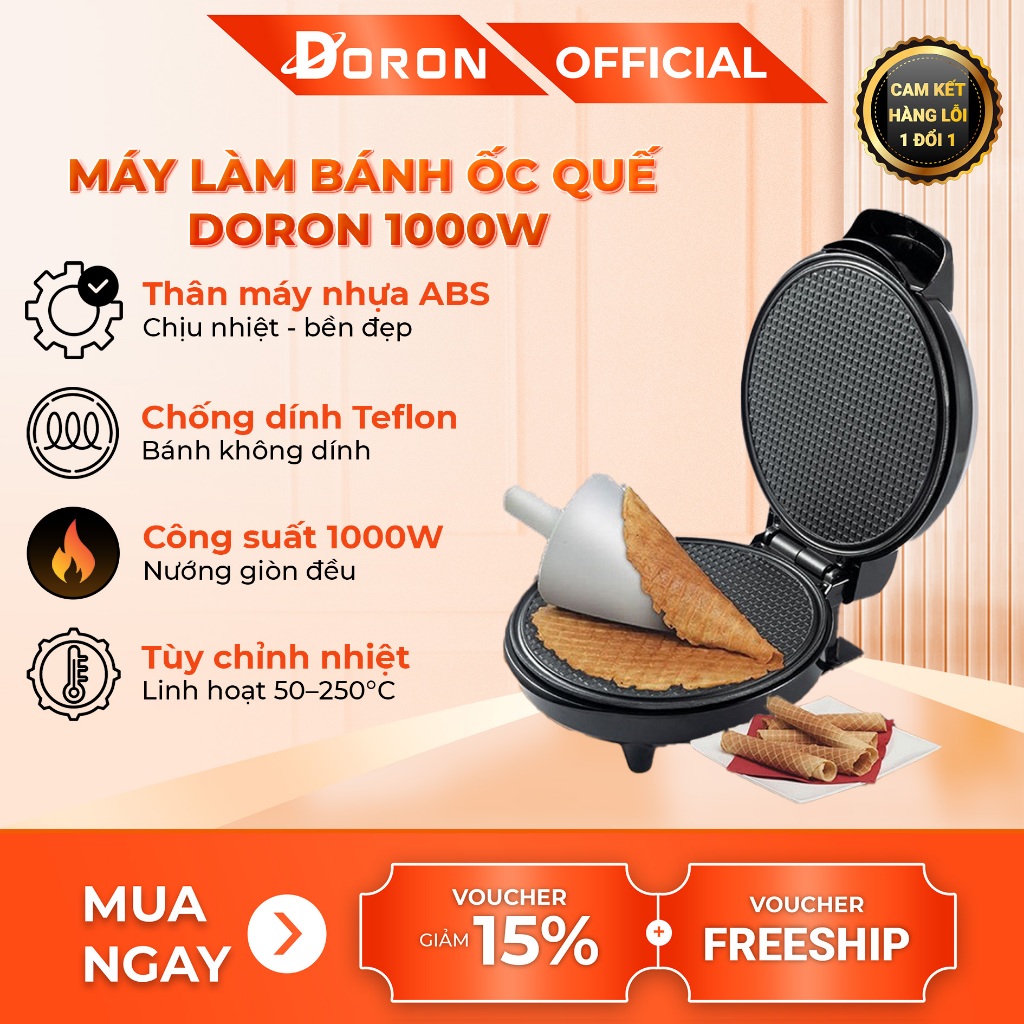 Máy khuôn làm bánh ốc quế cuộn chính hãng DORON