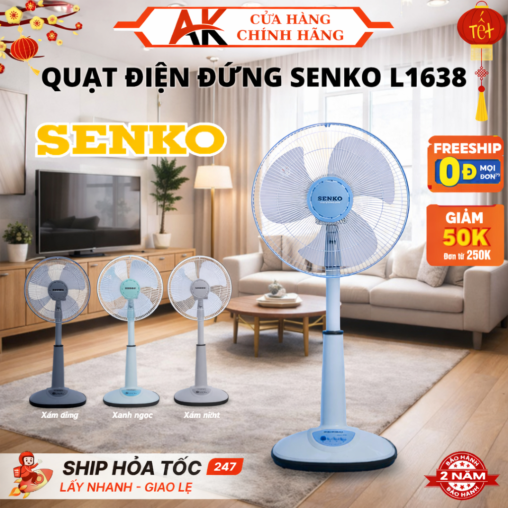 Quạt Điện Đứng Senko L1638 Chính Hãng Với 3 Mức Tốc Độ Gió, Tiếng Ồn Nhỏ, Lõi Đồng, An Toàn Sử Dụng