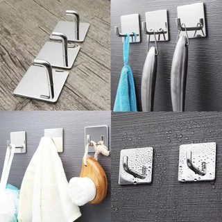Móc dán tường inox số 7 đế vuông treo đồ không cần khoan chống nước bền chắc tiện dụng