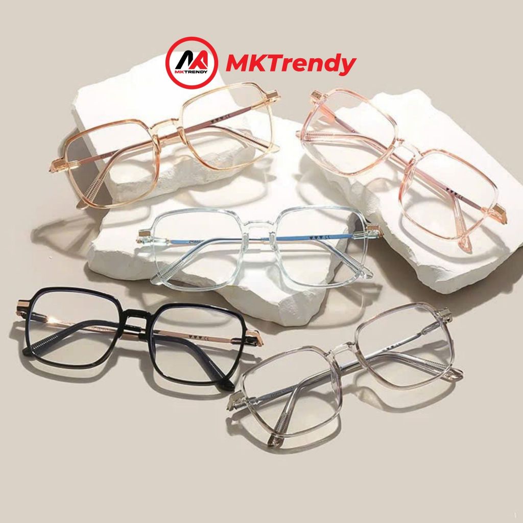 Kính đổi màu gọng kim loại vuông MKTRENDY chống tia UV chống ánh sáng xanh thời trang nam nữ X14
