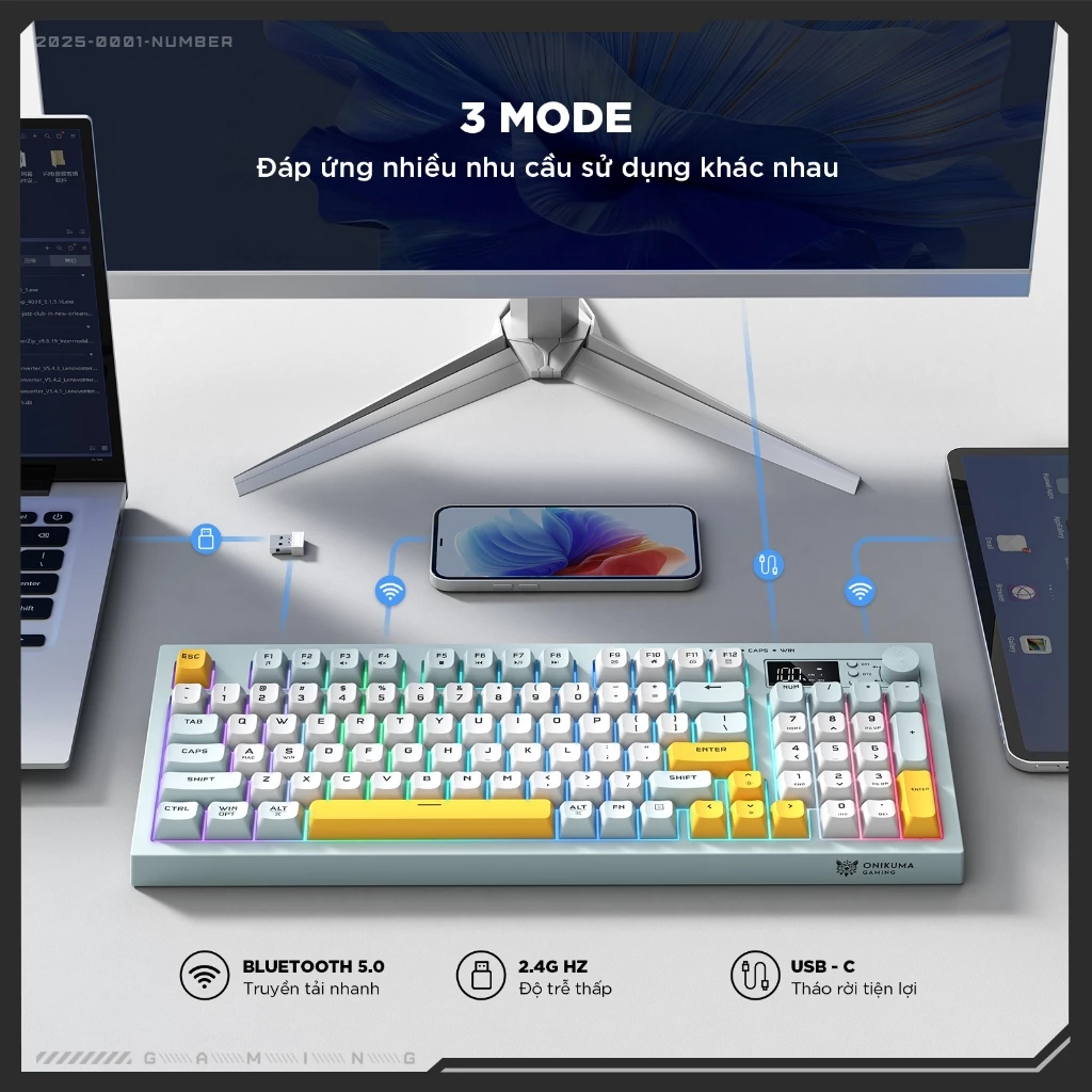 Bàn phím giả cơ ONIKUMA G80 Không dây Bluetooth5.0 LED RGB 2000mAh cho máy tính/laptop/IPAD Bàn phím im lặng văn phòng