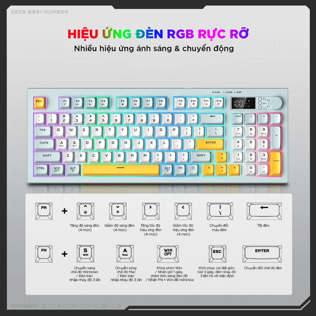 Bàn phím giả cơ ONIKUMA G80 Không dây Bluetooth5.0 LED RGB 2000mAh cho máy tính/laptop/IPAD Bàn phím im lặng văn phòng