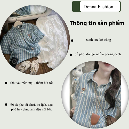 Áo sơ mi nữ, áo nữ DONNA HCOM26425 hoạ tiết kẻ sọc tay ngắn trẻ trung, dễ phối đồ