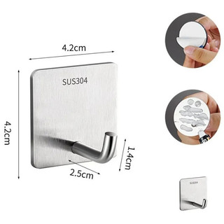Móc dán tường inox số 7 đế vuông treo đồ không cần khoan chống nước bền chắc tiện dụng
