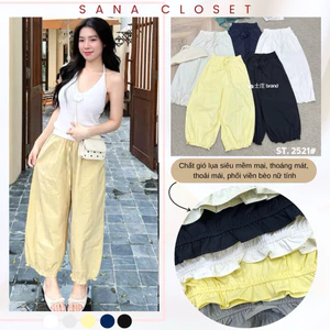 Quần Dài Lỡ Bom Thụng Chun Gấu Phối Bèo - Tôn Dáng Chất Gió Lụa Đẹp Mềm Mát Xuân Hè SANA CLOSET #2521