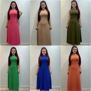 Đầm maxi sát nách cổ tròn dáng dài co giãn tôn dáng full màu