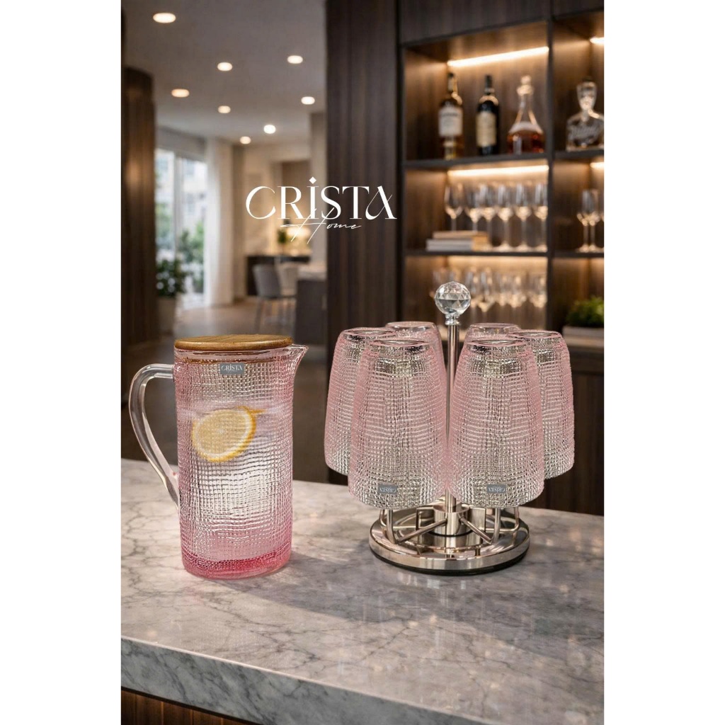 FULL BỘ VÂN LƯỚI HỒNG PASTEL THỦY TINH CAO CẤP - CRISTA HOME CHÍNH HÃNG