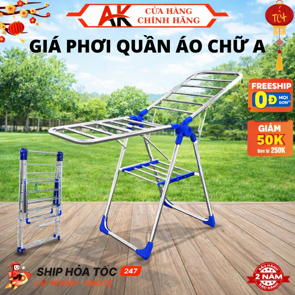 Giá Phơi Quần Áo Chữ A Cỡ Lớn Inox Cao Cấp Thiết Kế Thông Minh Kèm Kệ Phơi Giày Phù Hợp Mọi Gia Đình