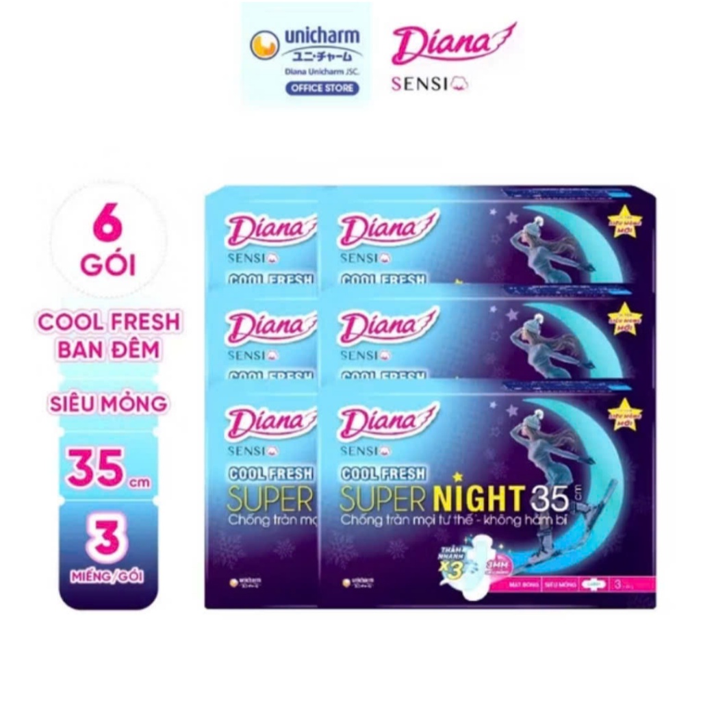 [Combo 6 gói] Băng Vệ Sinh Diana Ban Đêm Sensi Cool Fresh Supernight 29/35cm