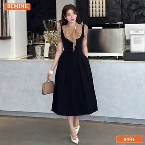 Đầm thiết kế BEMINE cổ trụ phối tơ bèo dáng chữ A phù hợp đi làm-B491