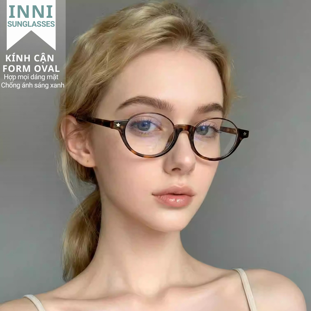 Kính Mắt Thời Trang INNI Mắt Mèo Retro, Kính Cận Nữ Chống Ánh Sáng Xanh, Gọng Đen Siêu Nhẹ 31312