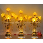 (TẶNG LED + CHUỖI TRẦM HƯƠNG) Đèn Thờ Hoa Sen 5 bông Lưu Ly thân đan lỗ - Cao 60, 65, 72cm | GIÁ 1 ĐÔI — ảnh 6