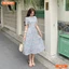 Đầm thiết kế BEMINE cổ tròn in hoa dáng chữ A xếp ly phù hợp đi làm, đi chơi-B474
